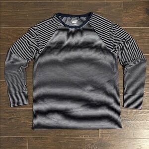 Lands' End Navy and White Striped Long-Sleeve Crewneck